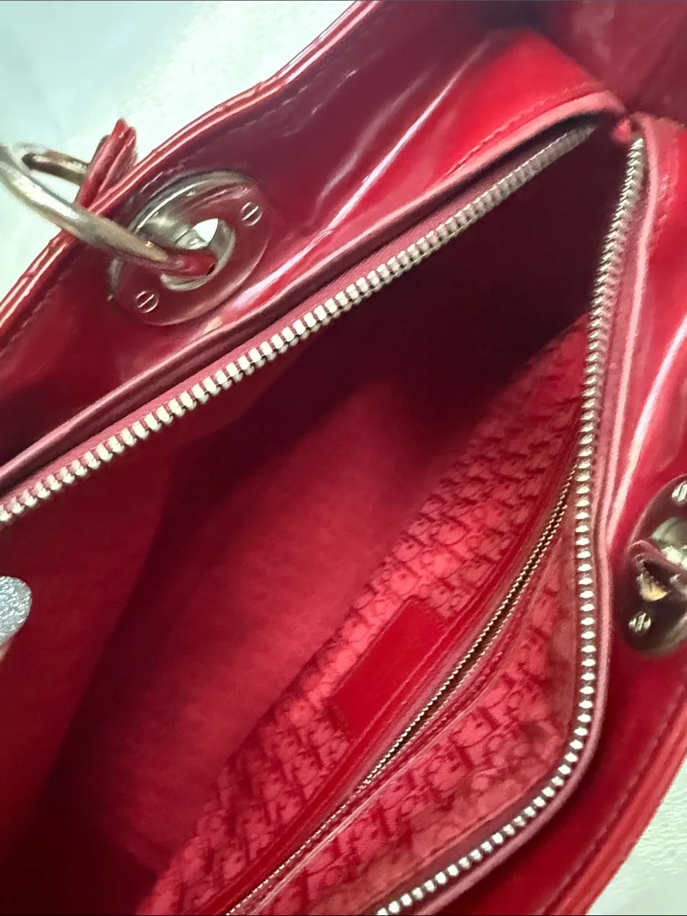 Dior Patent Quilted Tote - Red